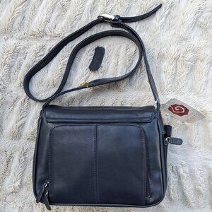 NWT Vintage 90s Rosetti Blk LEATHER Crossbody Bag Organizer Silvertone Hardware